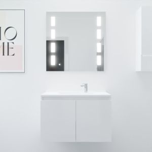 Meuble PROLINE 80 cm avec plan vasque et miroir Prestige- Blanc brillant