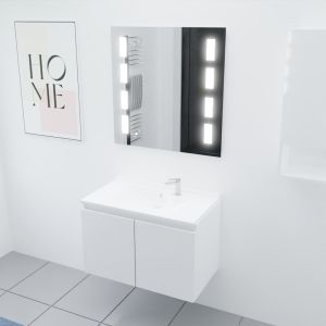 Meuble PROLINE 80 cm avec plan vasque et miroir Prestige- Blanc brillant