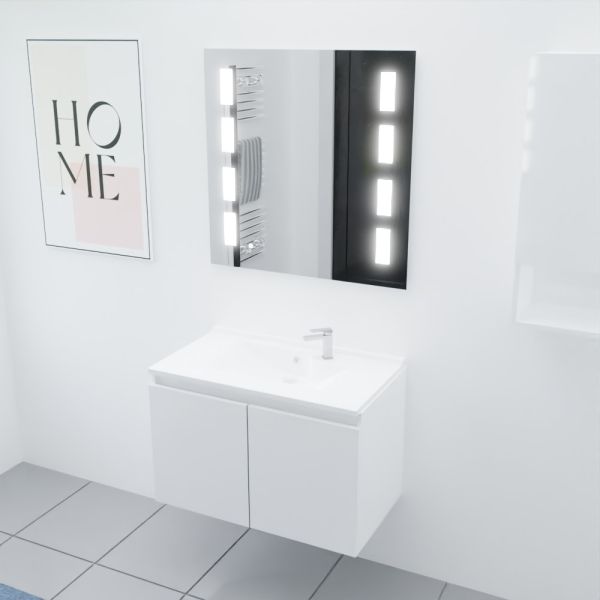 Meuble PROLINE 80 cm avec plan vasque et miroir Prestige- Blanc brillant