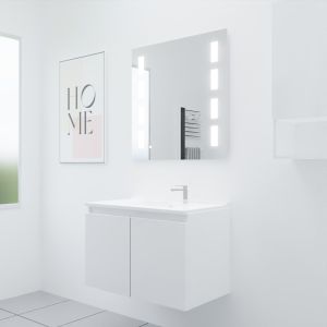 Meuble PROLINE 80 cm avec plan vasque et miroir Prestige- Blanc brillant