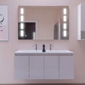 Meuble PROLINE 120 cm avec plan double vasque et miroir Prestige - Blanc brillant