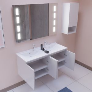 Meuble PROLINE 120 cm avec plan double vasque et miroir Prestige - Blanc brillant
