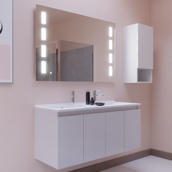 Meuble PROLINE 120 cm avec plan double vasque et miroir Prestige - Blanc brillant