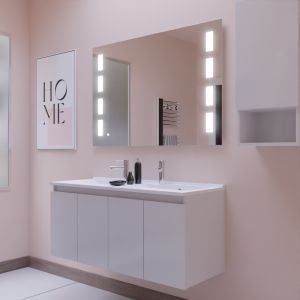 Meuble PROLINE 120 cm avec plan double vasque et miroir Prestige - Blanc brillant