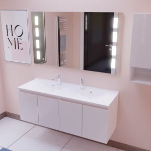 Meuble PROLINE 140 cm avec plan double vasque et miroir Prestige - Blanc brillant