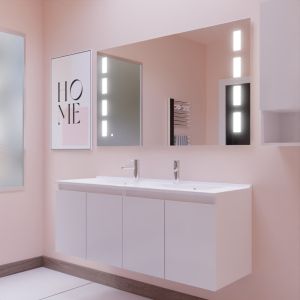 Meuble PROLINE 140 cm avec plan double vasque et miroir Prestige - Blanc brillant