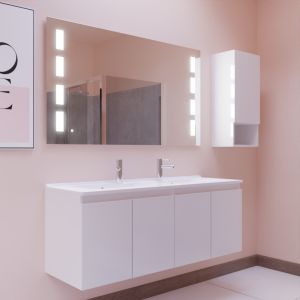 Meuble PROLINE 140 cm avec plan double vasque et miroir Prestige - Blanc brillant