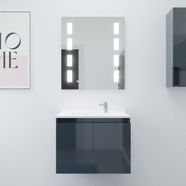 Meuble PROLINE 70 cm avec plan vasque et miroir Prestige - Gris anthracite