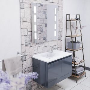 Meuble PROLINE 80 cm avec plan vasque et miroir Prestige - Gris anthracite