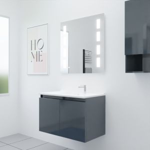 Meuble PROLINE 80 cm avec plan vasque et miroir Prestige - Gris anthracite