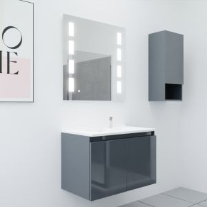 Meuble PROLINE 80 cm avec plan vasque et miroir Prestige - Gris anthracite