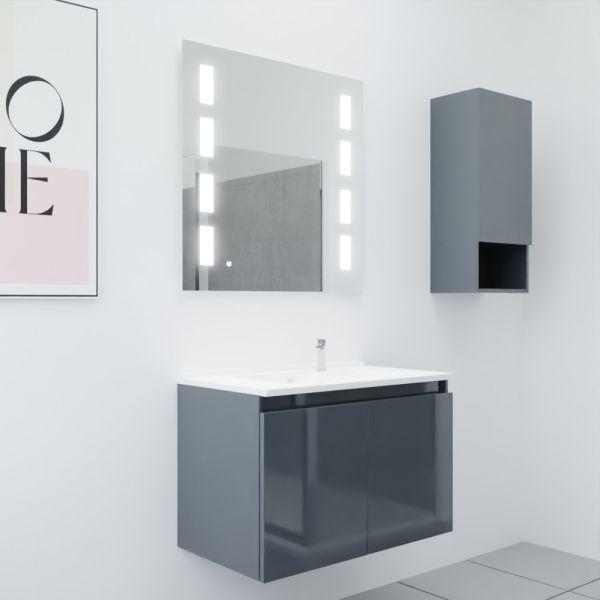 Meuble PROLINE 80 cm avec plan vasque et miroir Prestige - Gris anthracite