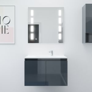 Meuble PROLINE 80 cm avec plan vasque et miroir Prestige - Gris anthracite