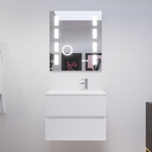 Meuble salle de bain ROSALY 70 cm avec plan vasque et miroir Excellence - Blanc Brillant