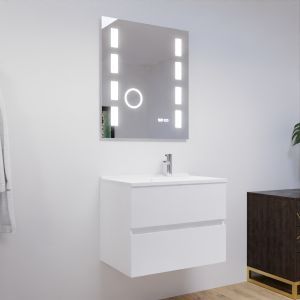 Meuble salle de bain ROSALY 70 cm avec plan vasque et miroir Excellence - Blanc Brillant