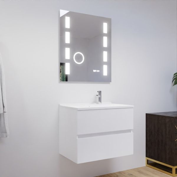 Meuble salle de bain ROSALY 70 cm avec plan vasque et miroir Excellence - Blanc Brillant