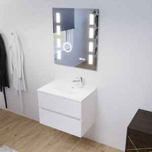 Meuble salle de bain ROSALY 70 cm avec plan vasque et miroir Excellence - Blanc Brillant