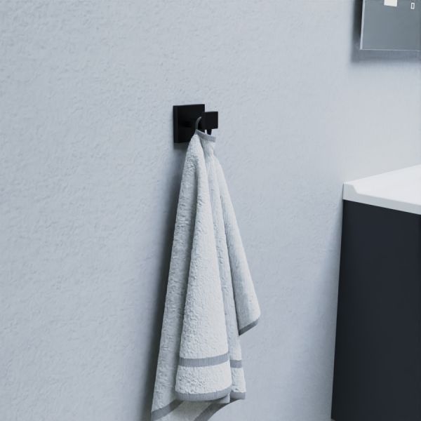 Porte-serviette crochet noir mat style cubique