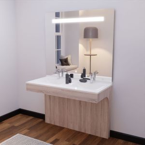 Meuble ALTEA 120 cm avec plan double vasque et miroir led Elégance - Cambrian oak