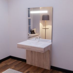 Meuble PMR ALTEA 90 cm avec plan vasque et miroir led ELEG PLUS ht105 - Cambrian oak