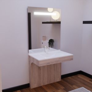 Meuble PMR ALTEA 90 cm avec plan vasque et miroir led ELEG PLUS ht105 - Cambrian oak