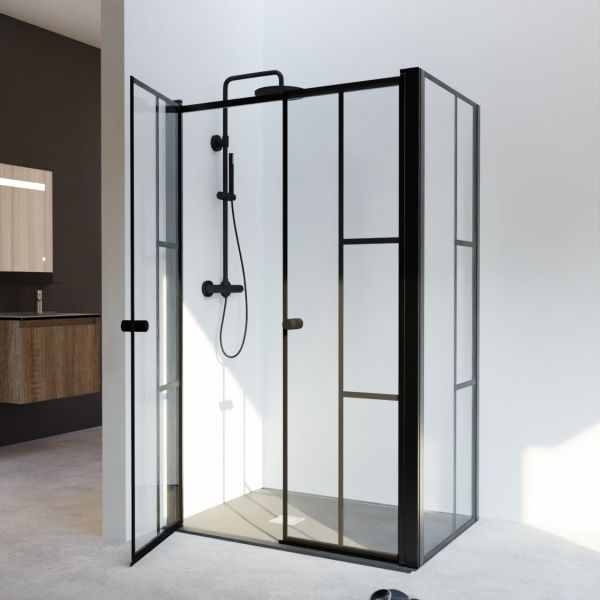 Paroi de douche verrière d'angle 120 cm x 80 cm - Portes pivotantes - ATELIA