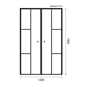 Plan double portes de douche pivotantes effet verrière ATELIA 120 cm de largeur