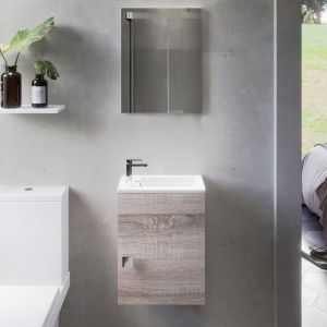 Meuble lave-mains SAFIA avec vasque et miroir - Meuble couleur bois