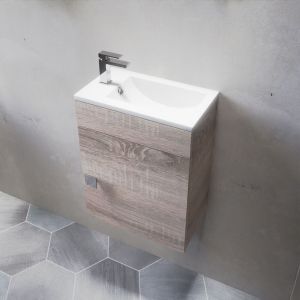 Meuble lave-mains SAFIA avec vasque et miroir - Meuble couleur bois