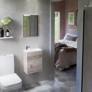 Meuble lave-mains SAFIA avec vasque et miroir - Cambrian Oak