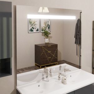 Miroir lumineux ELEGANCE 120x105 cm - bandeau LED central en haut du miroir - interrupteur sensitif en bas