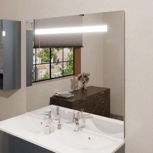Miroir lumineux ELEGANCE 124x105 cm - éclairage LED bandeau central en haut du miroir - interrupteur sensitif en bas