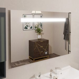 Miroir lumineux ELEGANCE 120x80 cm -  bandeau LED central en haut du miroir - interrupteur sensitif en bas