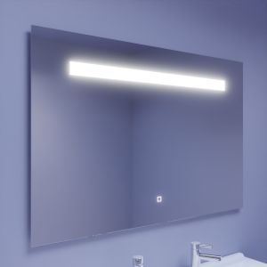 Miroir lumineux ELEGANCE 120x80 cm -  bandeau LED central en haut du miroir - interrupteur sensitif en bas