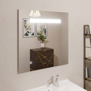 Miroir lumineux ELEGANCE 80x80 cm - bandeau LED central en haut du miroir - interrupteur sensitif en bas