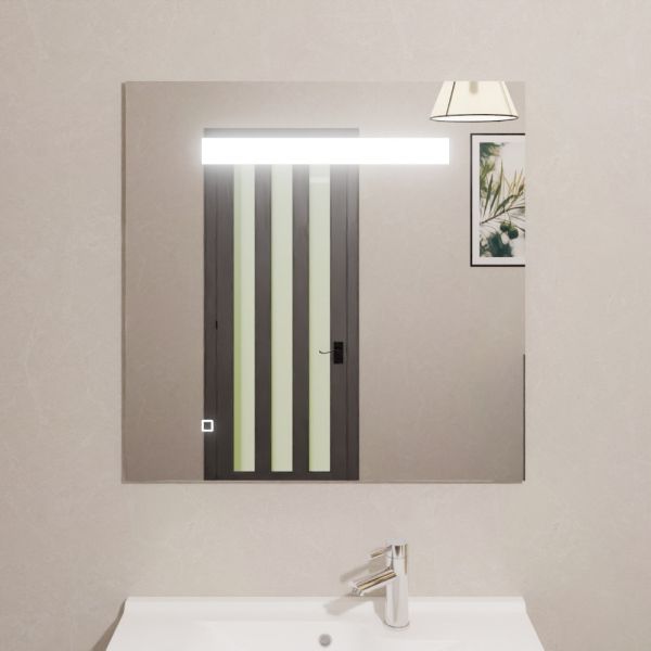 Miroir lumineux ELEGANCE 80x80 cm - bandeau LED central en haut du miroir - interrupteur sensitif en bas