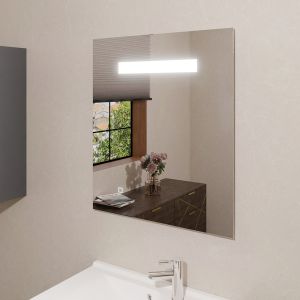 Miroir lumineux ELEGANCE 70x80 cm - bandeau LED central en haut du miroir - interrupteur sensitif en bas