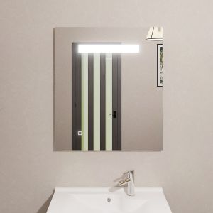 Miroir lumineux ELEGANCE 70x80 cm - bandeau LED central en haut du miroir - interrupteur sensitif en bas