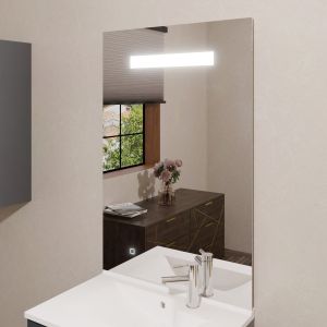 Miroir lumineux ELEGANCE 70x105 cm - bandeau LED central en haut du miroir - interrupteur sensitif en bas