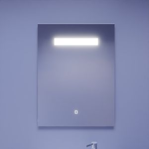 Miroir lumineux ELEGANCE 60x80 cm - bandeau LED central en haut du miroir - interrupteur sensitif en bas