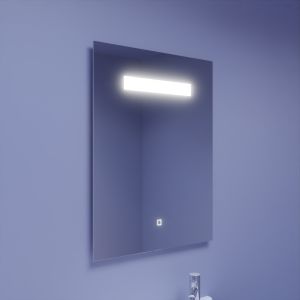 Miroir lumineux ELEGANCE 60x80 cm - bandeau LED central en haut du miroir - interrupteur sensitif en bas