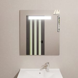 Miroir lumineux ELEGANCE 60x80 cm - bandeau LED central en haut du miroir - interrupteur sensitif en bas