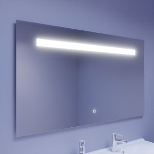 Miroir lumineux ELEGANCE 140x80 cm - bandeau LED central en haut du miroir - interrupteur sensitif en bas