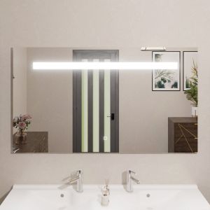 Miroir lumineux ELEGANCE 140x80 cm - bandeau LED central en haut du miroir - interrupteur sensitif en bas