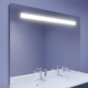 Miroir lumineux ELEGANCE 140x105 cm - bandeau LED central en haut du miroir - interrupteur sensitif en bas