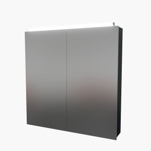 Armoire salle de bain MIRBOX  - 60 cm x 60 cm - portes miroir, éclairage LED, étagère de rangement et prise à l'intérieur