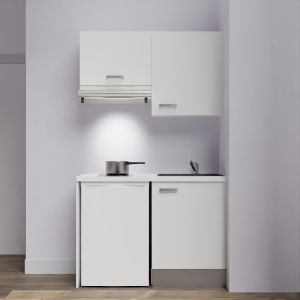 Kitchenette K01L-PT - 120 cm avec plan de travail blanc - évier noir - meubles blanc