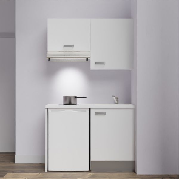 Kitchenette K01L-PT - 120 cm avec plan de travail blanc - évier blanc - meubles blanc