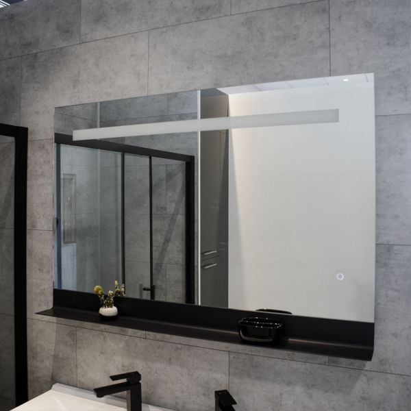 Miroir salle de bain 120 cm avec tablette métal noir style industriel ETAL