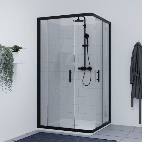 Paroi de douche coulissante 100x100 d'angle NERINA Black mat 